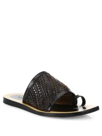 Shop Rag & Bone Avril Woven Leather Slides In Black