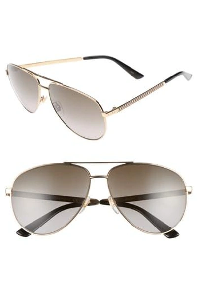 Shop Gucci 61mm Aviator Sunglasses - Gold/brown