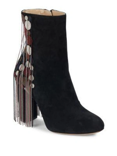 Shop Chloé Liv Fringed Suede Booties In Black Multi