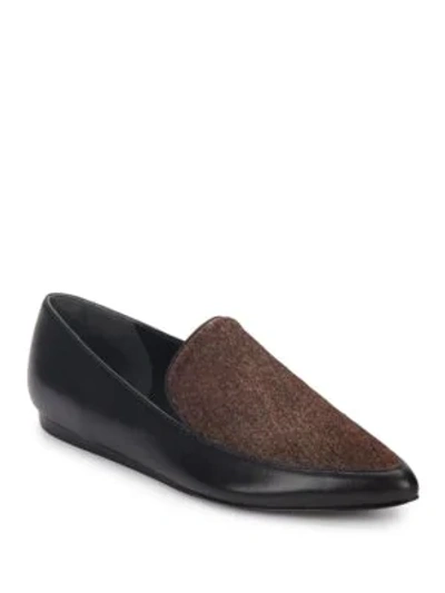 Shop Vince Nikita Calf Hair & Leather Point-toe Loafers In Black