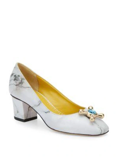Shop Charlotte Olympia Oprah Marble-print Leather Pumps In Multi