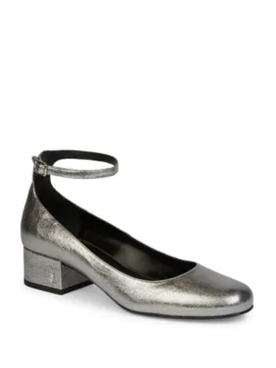 Shop Saint Laurent Metallic Leather Ankle-strap Pumps In Grey