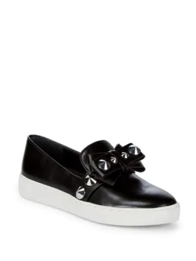 Shop Michael Kors Val Studded Leather Slip-on Sneakers In Black