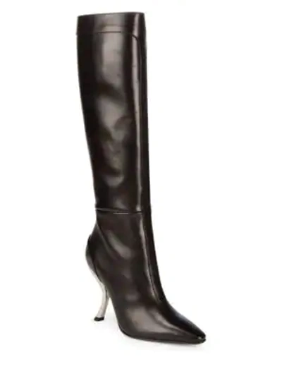 Shop Roger Vivier Curved Heel Leather Tall Boots In Black
