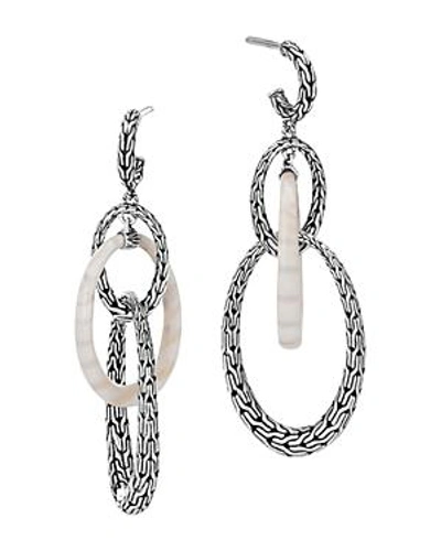Shop John Hardy Sterling Silver Classic Chain White Agate Oval Link Drop Earrings In White/silver