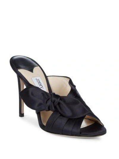 Shop Jimmy Choo Keely 100 Satin Bow Mules In Navy