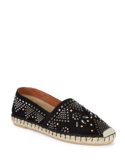 Shop Valentino Jeweled Leather Espadrilles In Black