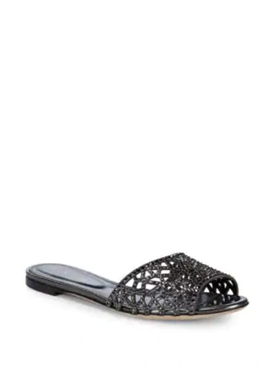 Shop Sergio Rossi Crystal-embellished Flat Sandals In Black Multi