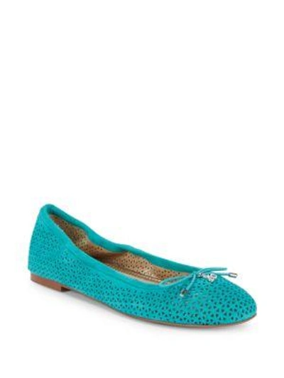 Shop Sam Edelman Perforated Leather Ballet Flats In Gulf Blue