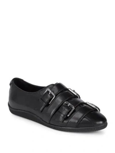 Shop Opening Ceremony Buckle Leather Sneakers In Black