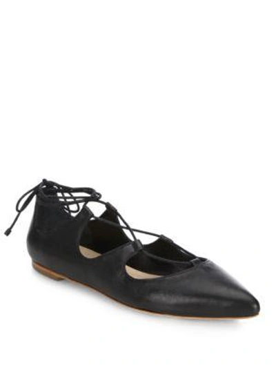 Shop Loeffler Randall Ambra Leather Lace-up Flats In Black