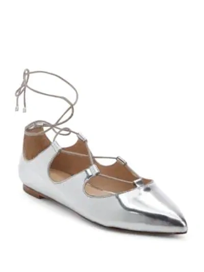 Shop Loeffler Randall Metallic Lace-up Flats In Silver