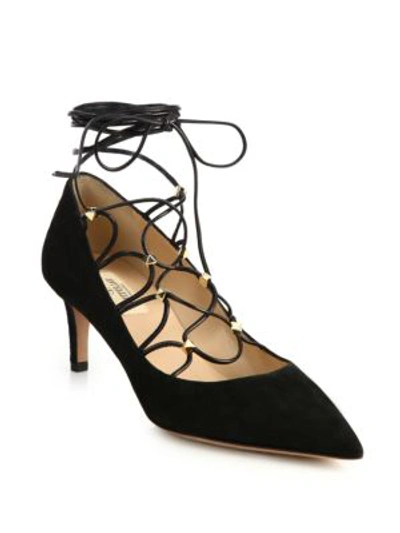 Shop Valentino Suede Lace-up Pumps In Black