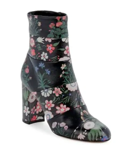 Shop Valentino Floral-print Leather Boots In Black