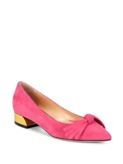 Shop Charlotte Olympia Bow Suede Flats In Pink