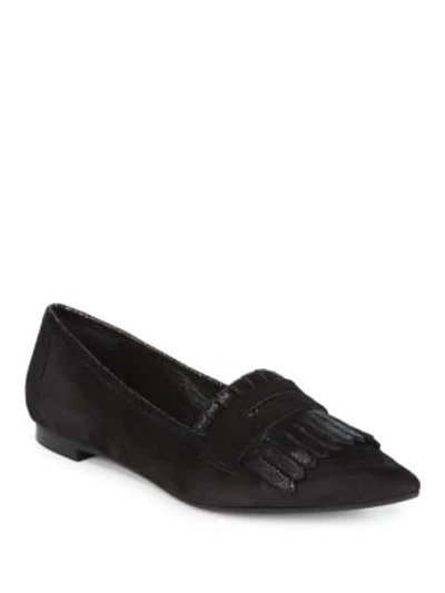 Shop Saks Fifth Avenue Kiltie Fringed Flat Loafers In Black
