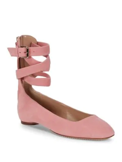 Shop Valentino Crisscross Suede Ballet Flats In Pink