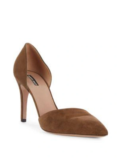 Shop Giorgio Armani Point Toe Leather D'orsay Pumps In Brown