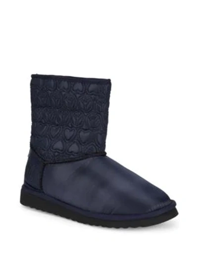 Shop Love Moschino Faux Fur-lined Embroidered Booties In Blue