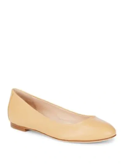 Shop Sergio Rossi Round Toe Leather Ballet Flats In Beige