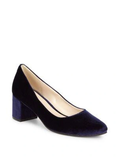 Shop Cole Haan Claudine Velvet Block Heels In Navy