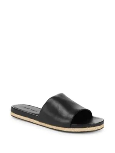 Shop Saks Fifth Avenue Slip-on Leather Slides In Black