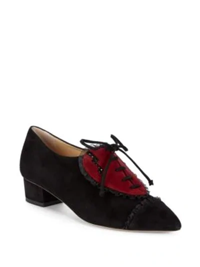 Shop Charlotte Olympia Point Toe Valentine Leather Oxfords In Black Red