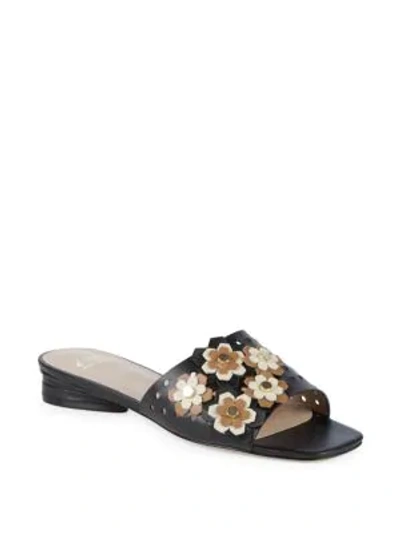 Shop Zac Zac Posen Nicole Floral Perforated Leather Slides In Black