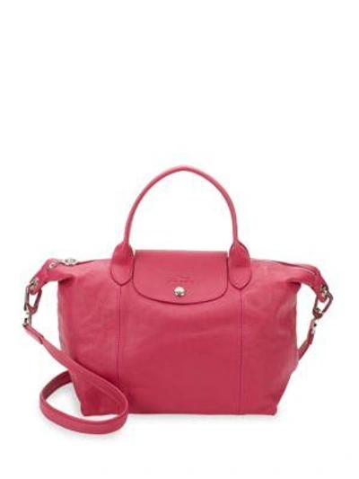 Shop Longchamp Small Le Pliage Cuir Leather Top Handle Bag In Pink