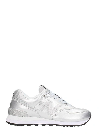 Shop New Balance 574 Silver Leather Sneaker
