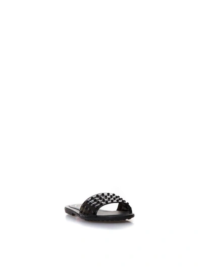 Shop Tod's Black Rubber Studs Slipper In Leather