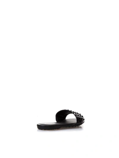 Shop Tod's Black Rubber Studs Slipper In Leather