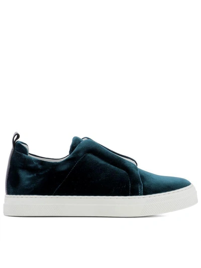 Shop Pierre Hardy Green Blue Velvet Sneakers