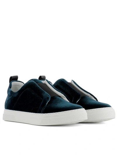 Shop Pierre Hardy Green Blue Velvet Sneakers