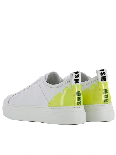 Shop Msgm White Leather Sneakers