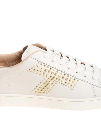 Shop Tod's Studded Logo Sneakers In White