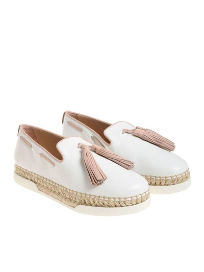Shop Tod's Tassel Detailed Loafers In White-pink