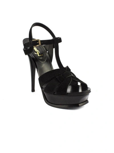 Shop Saint Laurent Black Suede Tribute Sandal In Nero