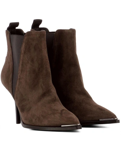 Shop Acne Studios Brown Suede Heeled Ankle Boots