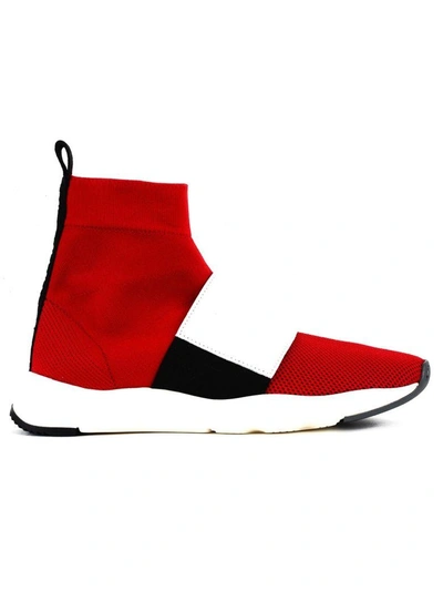 Shop Balmain Sneaker In Mesh And Leather In Red