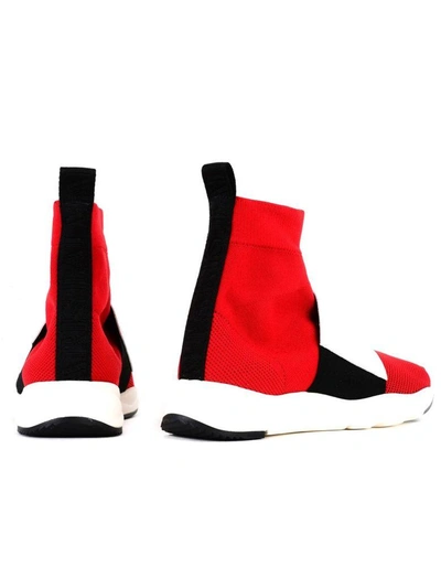 Shop Balmain Sneaker In Mesh And Leather In Red