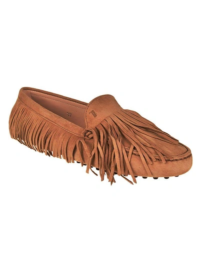 Shop Tod's Fringed Gommino Loafers In Beige