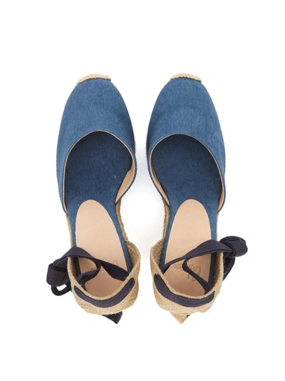 Shop Castaã±er Carina Natural Jute And Blue Washed Fabric Wedge Sandal