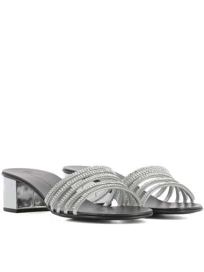 Shop Giuseppe Zanotti Silver Leather Roll 40 Sandals