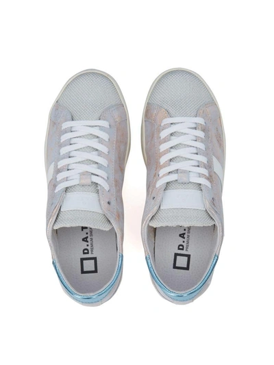 Shop Date D.a.t.e. Hill Low Stardust Light Blue And Pink Laminated Leather Sneaker In Rosa