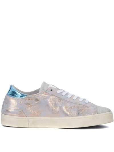 Shop Date D.a.t.e. Hill Low Stardust Light Blue And Pink Laminated Leather Sneaker In Rosa