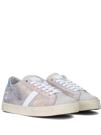 Shop Date D.a.t.e. Hill Low Stardust Light Blue And Pink Laminated Leather Sneaker In Rosa