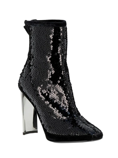 Shop Giuseppe Zanotti Design Black Stretch Paillettes Ankle Boots With Silver Metal Heel