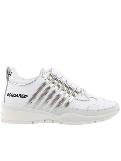 Shop Dsquared2 251 Sneakers In Bianco Argento