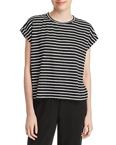 Shop Eileen Fisher Striped Roll-cuff Top In Black White